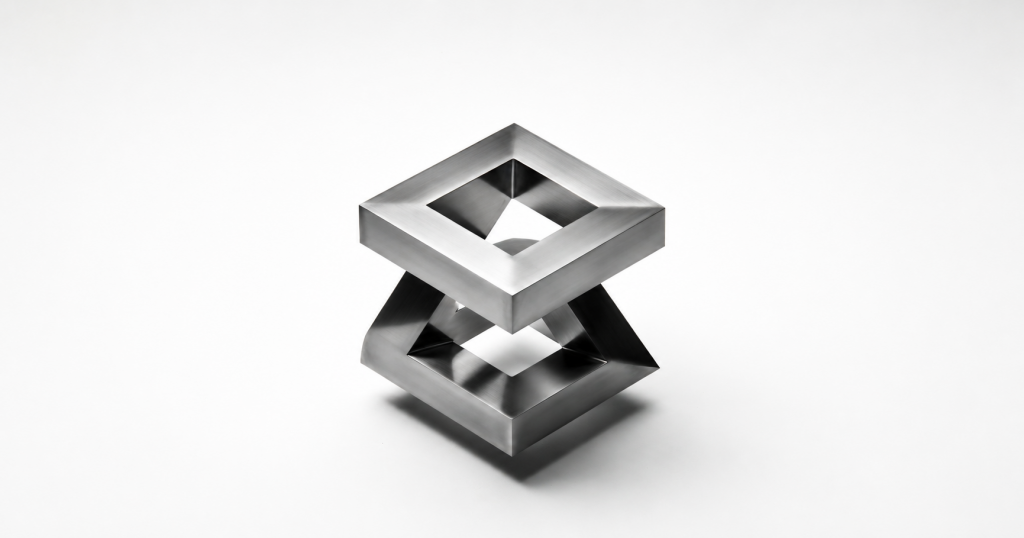 United Mentors — abstract metallic sculpture.